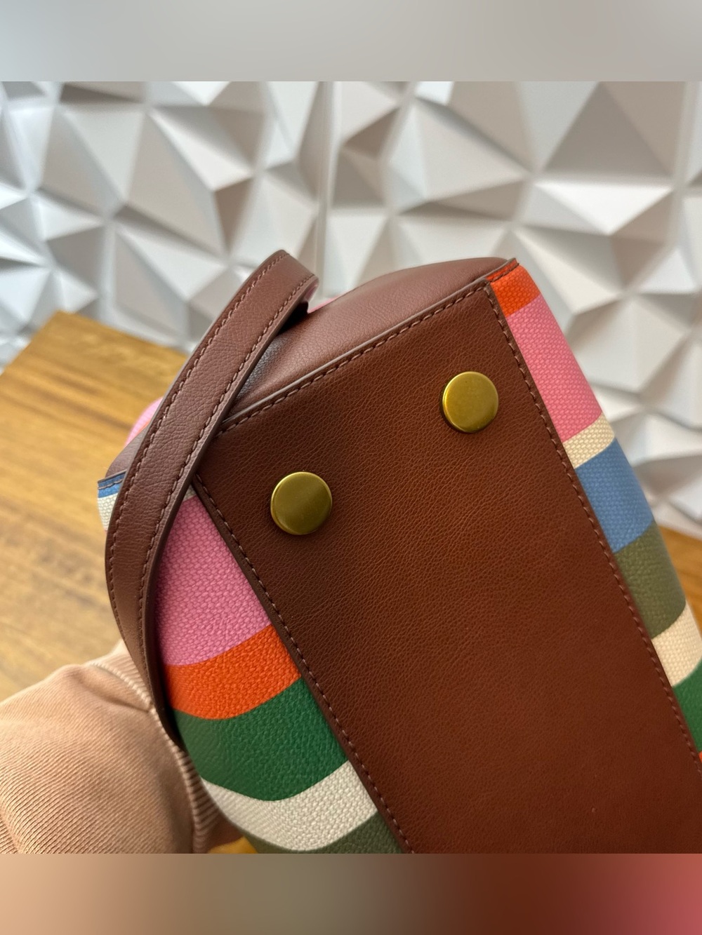 Fossil Sydney satchel bag multi-colored striped pattern - Picture 7 of 13